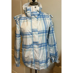 Roxy ski snowboard jacket sz S hooded waterproof 8K blue and white plaid women